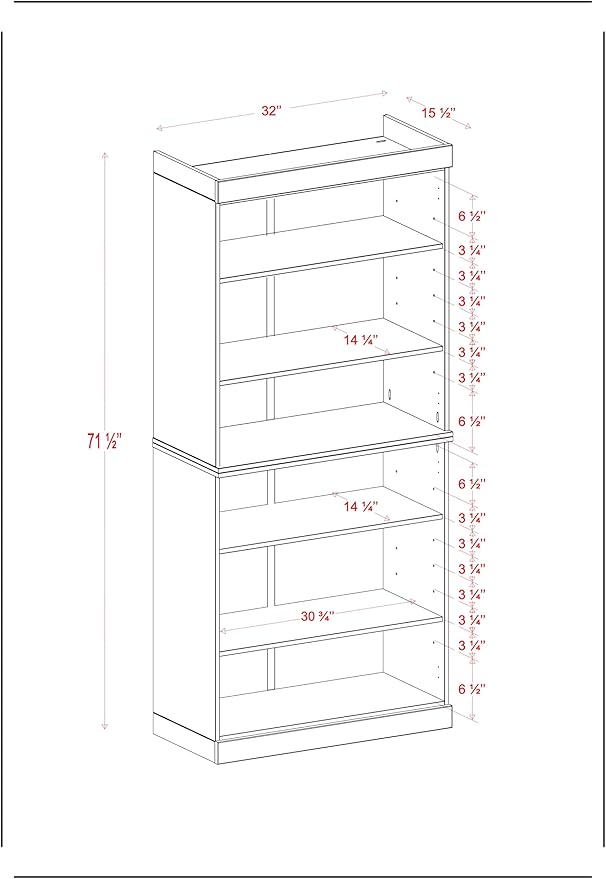 Palace Imports Solid Wood Bookcase – Stackable Modular 6-Tier Bookshelf - 71.5" Tall x 32" Wide – Mocha, Open Display Shelf for Living Room, Office, Renewable 100% Eco-Friendly Wood, Made in Brazil