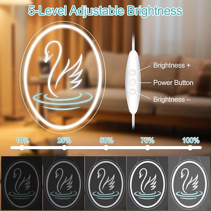 Swan Neon Sign, Neon Signs for Wall Decor, Dimmable LED Neon Sign for Bedroom Decor, USB Powered Neon Signs for Birthday Party and Teen Girls Gift (15.7" x 11.8")
