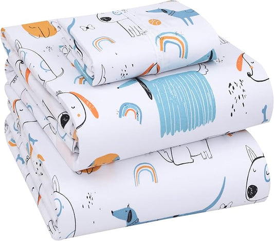 RUVANTI 100% Cotton Twin XL Sheet Sets, 3 Pieces, Soft & Breathable Percale Weave Bedding, Deep Pocket 16", Hotel Standard, Crisp Cool Feel, Durable, Perfect Size Floral Sheets, Puppy Me