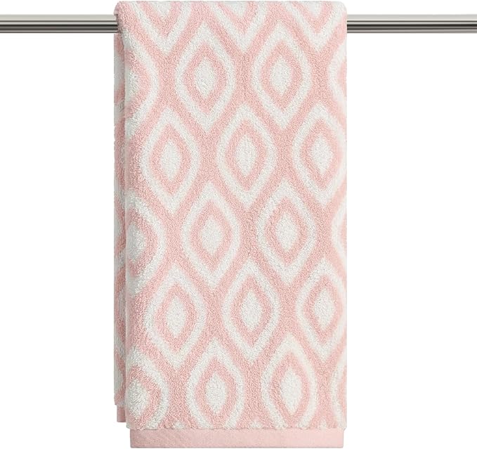 Artoid Mode 1 Pc Beige Pink Diamond Grid Jacquard Hand Towels for Bathroom, 100% Cotton Soft Absorbent Bathroom Decor Towels, 13.7 x 29.5 Inch