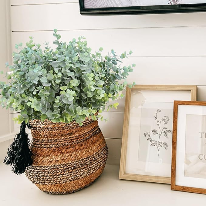 RECUTMS 20 Bundles Faux Eucalyptus Stems Artificial Plants Outdoor Faux Greenery for Outdoor Planters Boxwood Bushes for Farmhouse Bathroom Office Vase Centerpiece Indoor Outdoor Decor(Dusty Blue)
