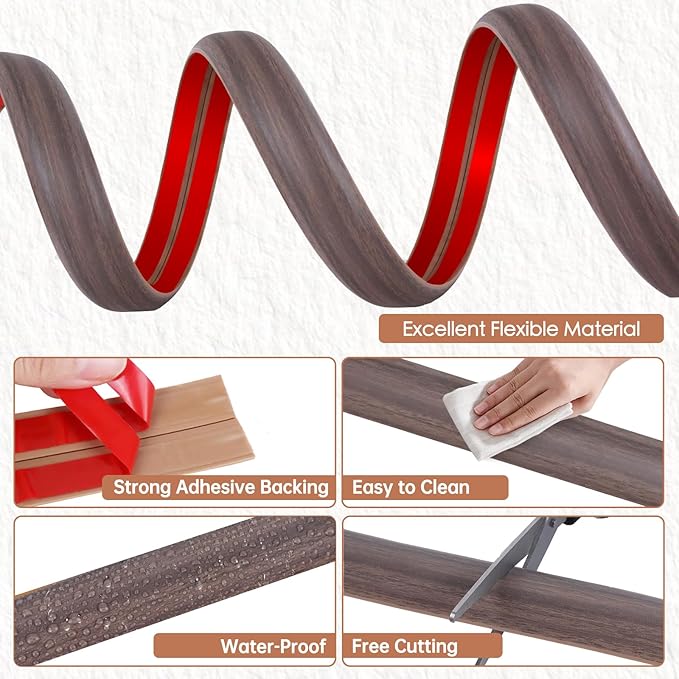 Floor Cord Cover for Wires on Floor Self Adhesive Cord Hider Floor Cable Management Wire Covers for Cords Protector Prevent Cable Trips Cord Cavity W 0.32" x H 0.32", Grayish Brown Wood, 20Ft