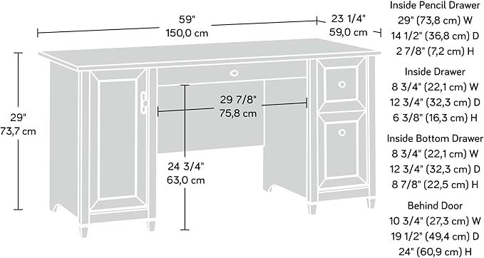 Sauder Edge Water Computer Desk with Storage Drawers, Home Office Desk, in Estate Black
