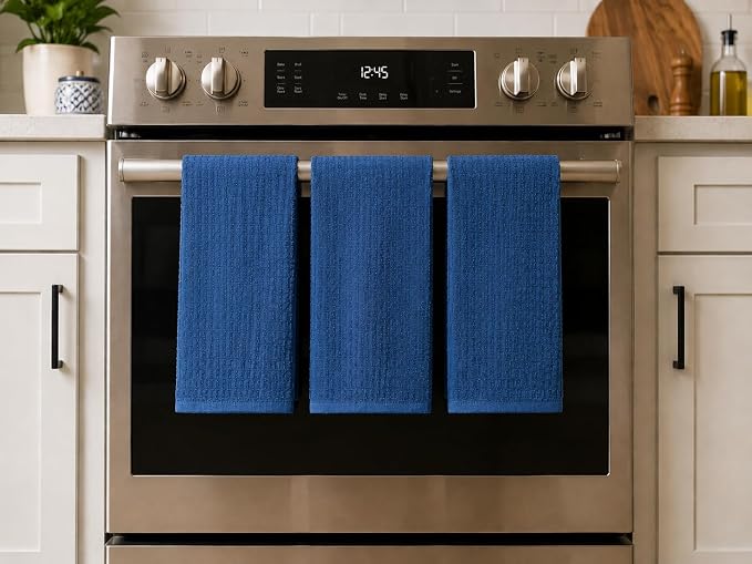 Serafina Home Waffle Blue Kitchen Dish Towels 100% Cotton Cloth Soft Cleaning Drying Absorbent Terry Box Loop: Set of 3 Multipurpose for Everyday Use, 18" x 28" (Blue Box)