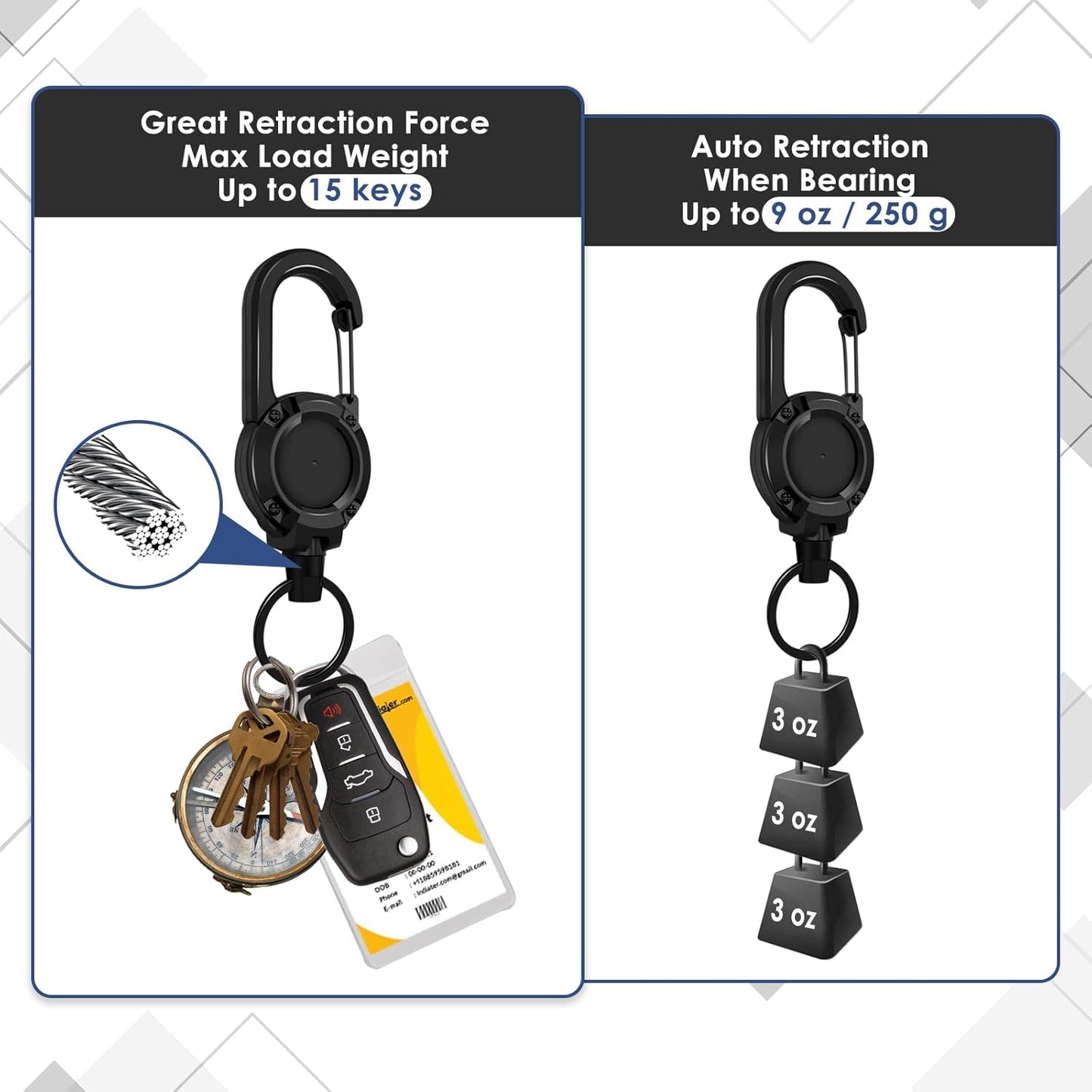 Skiennix Retractable Keychain | Heavy-Duty Carabiner Badge Holder | 24-Inch Steel Cord, 8 oz ABS Casing