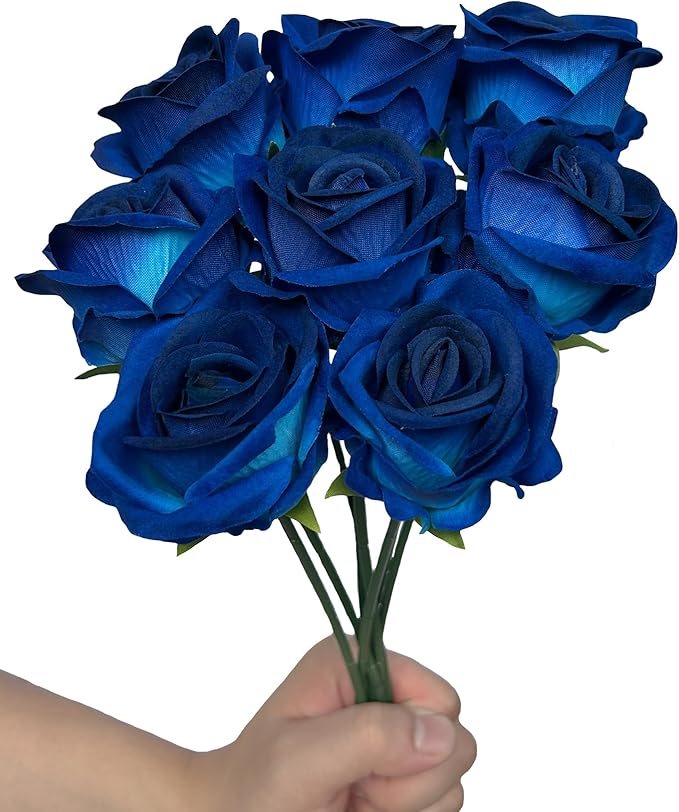 FagusHome 30 Pcs Silk Rose Artificial Flowers Roses Bulk Bouquet Fake Flowers Rose Heads with Stems for Home Wedding Decor (Dark Blue)