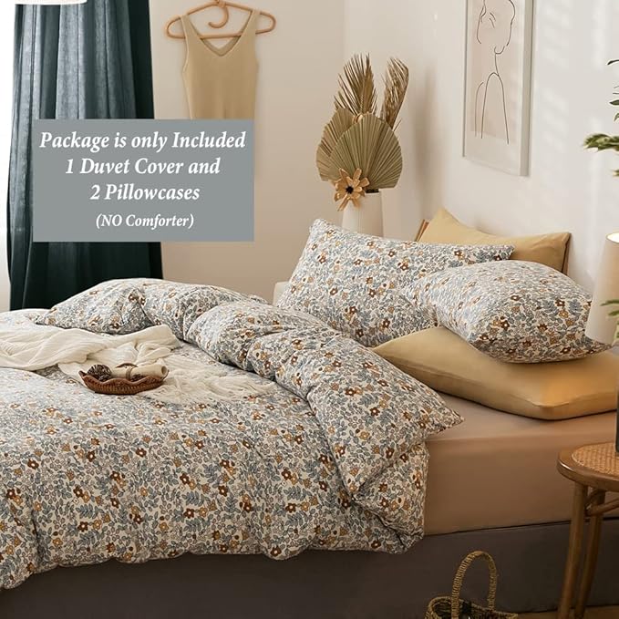 EAVD Vintage Style Garden Botanical Floral Duvet Cover Queen Soft 100% Jersey Knit Cotton Floral Bedding Set for Girls Women with 2 Pillowcases Reversible Comforter Cover with Zipper Closure,Adult