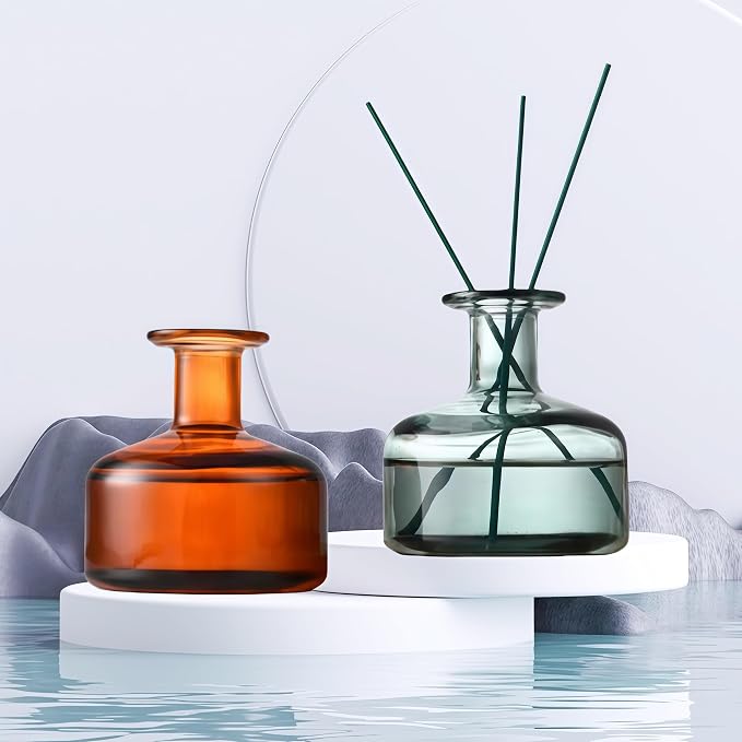 Amber Empty Glass Reed Diffuser Bottles,300ml Refillable Diffuser Bottle for Essential Oils,Aromatherapy Container for DIY Replacement Diffuser,Fragrance Decoration,Crafts Decor,Small Flower Vase