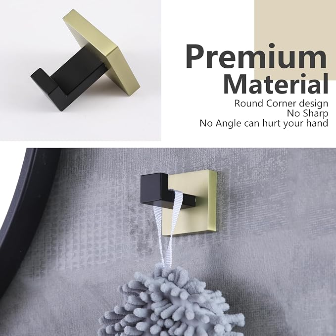 LANC Towel Hooks for Bathroom Wall Hook, Black and Gold Heavy Duty Hand Towel Hanger SUS304 Stainless Steel Coat Robe Hook for Bathroom,Kitchen,Hotel,Bedroom,Wall Mount, A8805GK