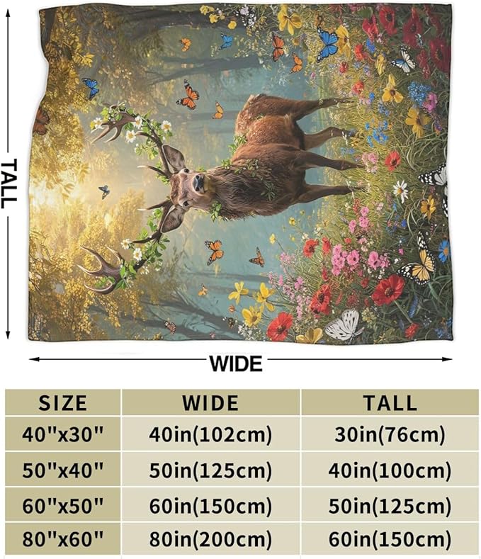 Forest Deer Blanket Hunting Elk Throw Blanket Wildlife Soft Cozy Fleece Fuzzy Stuffed Plush Flannel Gifts for Girls Women Boys Kids Adults 50"X60"