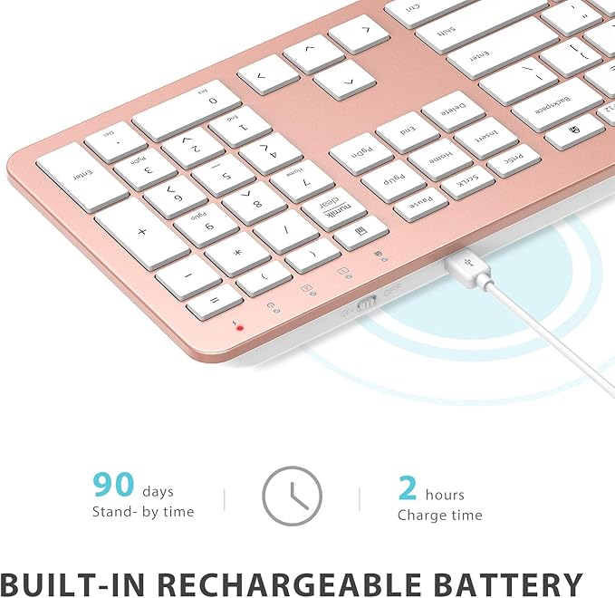 iClever GK08 Wireless Keyboard and Mouse Combo, USB-C Rechargeable Full-Size Keyboard with Numeric Keypad, Quiet Scissor Keys, 2.4 G Plug and Play, Compatible with Mac MacBook Windows PC Laptop