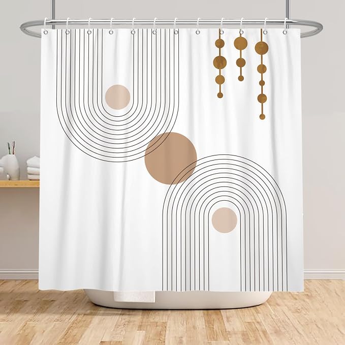 Mid Century Shower Curtain Minimalist Abstract Arch Simple Sun Modern Shower Curtains Bohemian Geometric Aesthetic Bathroom Decor Waterproof Fabric Curtain with Hooks 48x72 inch