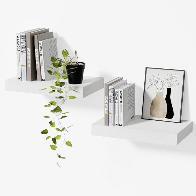Floating Shelves for Wall Set of 2, White 11.8 Inch Small Wall Shelves for Bathroom Over Toilet, Bedroom & Apartment Storage, Wall Mounted Display Shelves for Decor & Toiletries