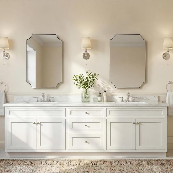 ANDY STAR 20x30 Inch Scalloped Mirror, Brushed Nickel Bathroom Mirror for Over Sink, Vanity Mirror with Scalloped Corners Design, Rustproof Stainless Steel Thin Frame, Ideal for Narrow Space Remodel
