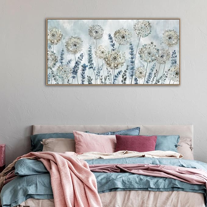 VEAEE Farmhouse Canvas Wall Art - Flowers Dandelion Wall Pictures,Living Room Decor,Nature Artwork Prints Abstract Grass Paintings for Bedroom Home Office Decoration 24"x48"