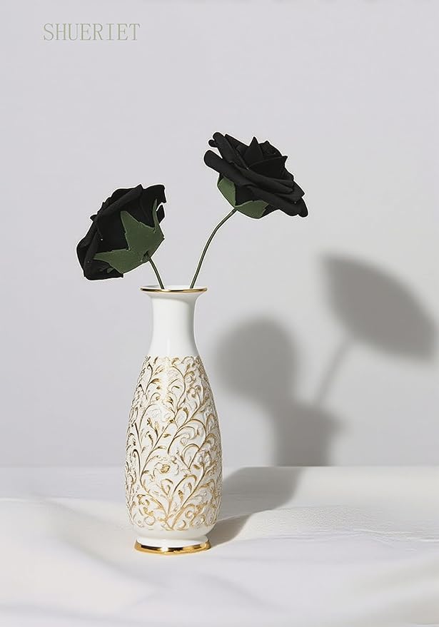 Black Artificial Roses 25pcs, Real Looking Fake Foam Flowers with Stems for DIY Gothic Wedding Bouquets, Centerpieces, Party, Halloween, Home Dark Decor