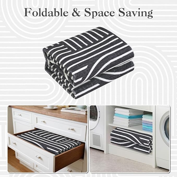 Washable 2x6 Black Runner Rug Modern Abstract Lines Runners for Hallway Non Slip Bathroom Rug Non Slip Kitchen Rugs Modern Minimalist Indoor Accent Carpet for Bedside Entryway Porch, Black
