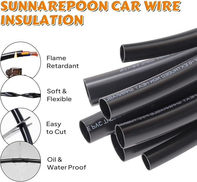 SUNNAREPOON Black Wire Harness Tubing, Car Unshrinkable Insulation Cord Sleeve for Wire Shielding Sheathing Organizer/Protection/Covering (3/4''(20MM) - 10FT(120INCH))