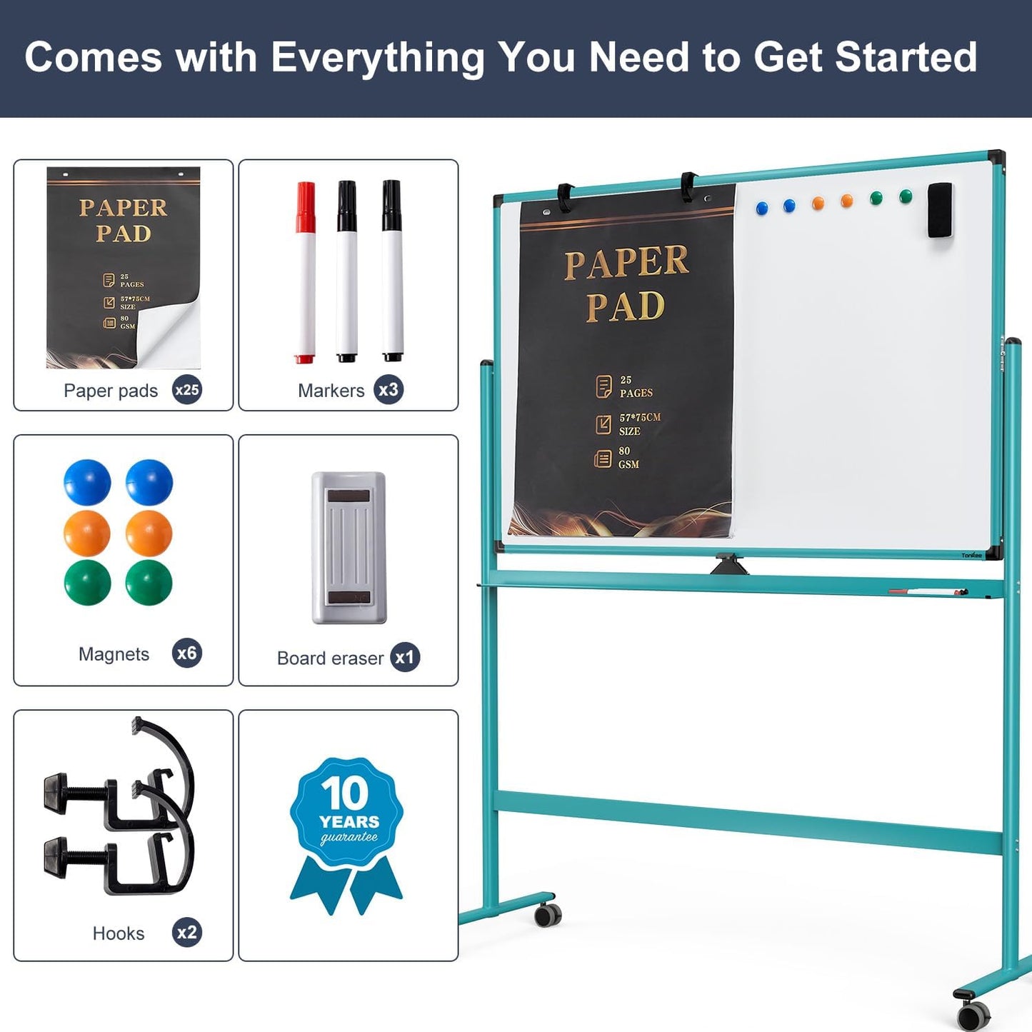 Skiennix Mobile Whiteboard - 48x32 Inches Rolling Magnetic Dry Erase Board with Stand | Double-Sided Design for Office & Home