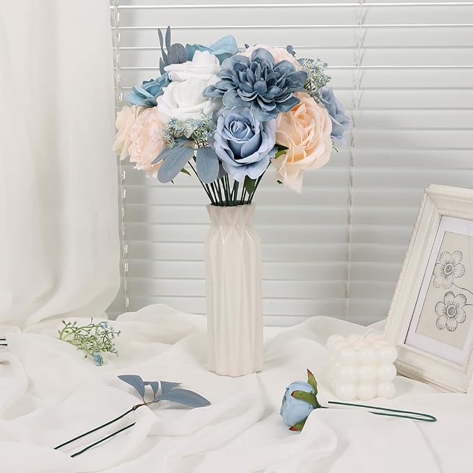 Artificial Flowers Combo Box Blue Fake Flower Bouquet Set for Wedding Centerpieces Arrangements Bridal Shower Birthday Party DIY Decorations