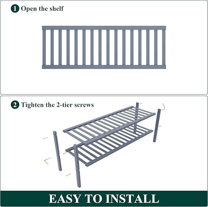 Smiry Bamboo Shoe Rack for Closet, 2 Tier Long Wooden Stackable Shoe Organizer, Free Standing Shoes Storage Shelf for Entryway, Front Door Entrance, Grey