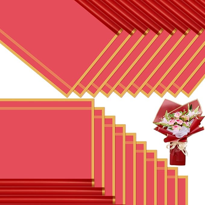 DEWJDFSC 20 Sheets Flower Wrapping Paper,Waterproof Floral Korean Bouquet Wrapping Paper, Florist Supplies, Suitable for Flowers Gift Packaging (Red-2)