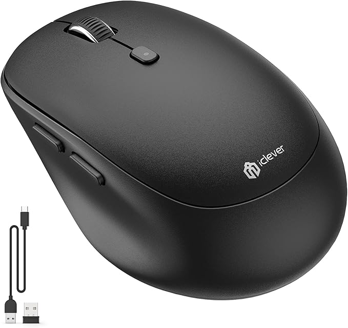iClever Bluetooth Mouse, Dual Mode Wireless Mouse for Laptop (BT5.0/3.0 & 2.4G), USB-C Rechargeable, Silent Click, 4-Level 2400 DPI, 3 Device Switch, Portable Ergonomic Mouse for Windows, Mac, Android