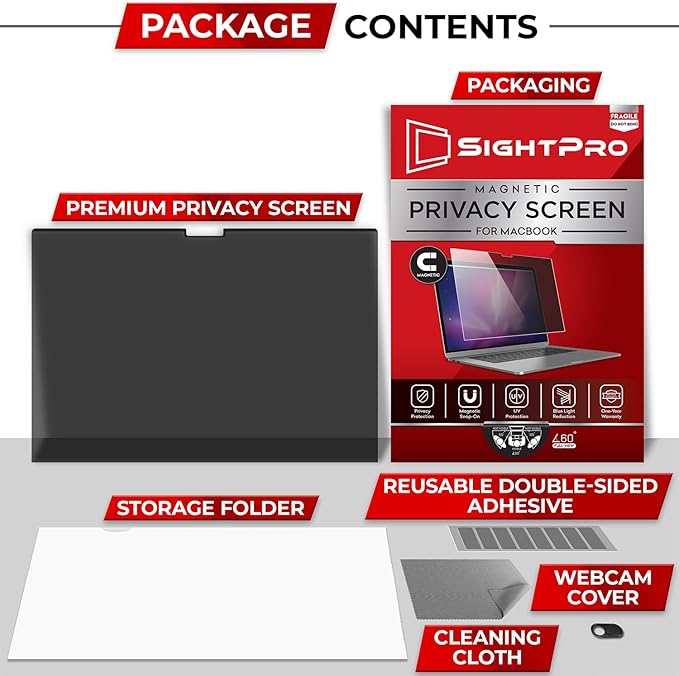 SightPro Magnetic Privacy Screen for MacBook Air 13 Inch (2018, 2019, 2020, 2021, M1) Removable Laptop Privacy Filter Shield and Protector