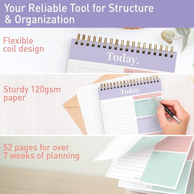 Sweetzer & Orange Daily & Weekly To Do List Notepad – Undated Work Planner & Organizer with Wish List Section, 52-Sheet Coiled Task Pad for Productivity – MAUVE To Do List Notebook for Work