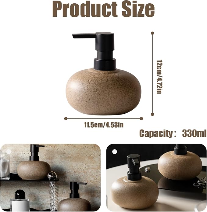 Pump Bottle Dispenser 300ml Stone-Textured Minimalist Ceramic Dispenser Bottle for Body Wash, Hand Soap, Conditioner, Shampoo