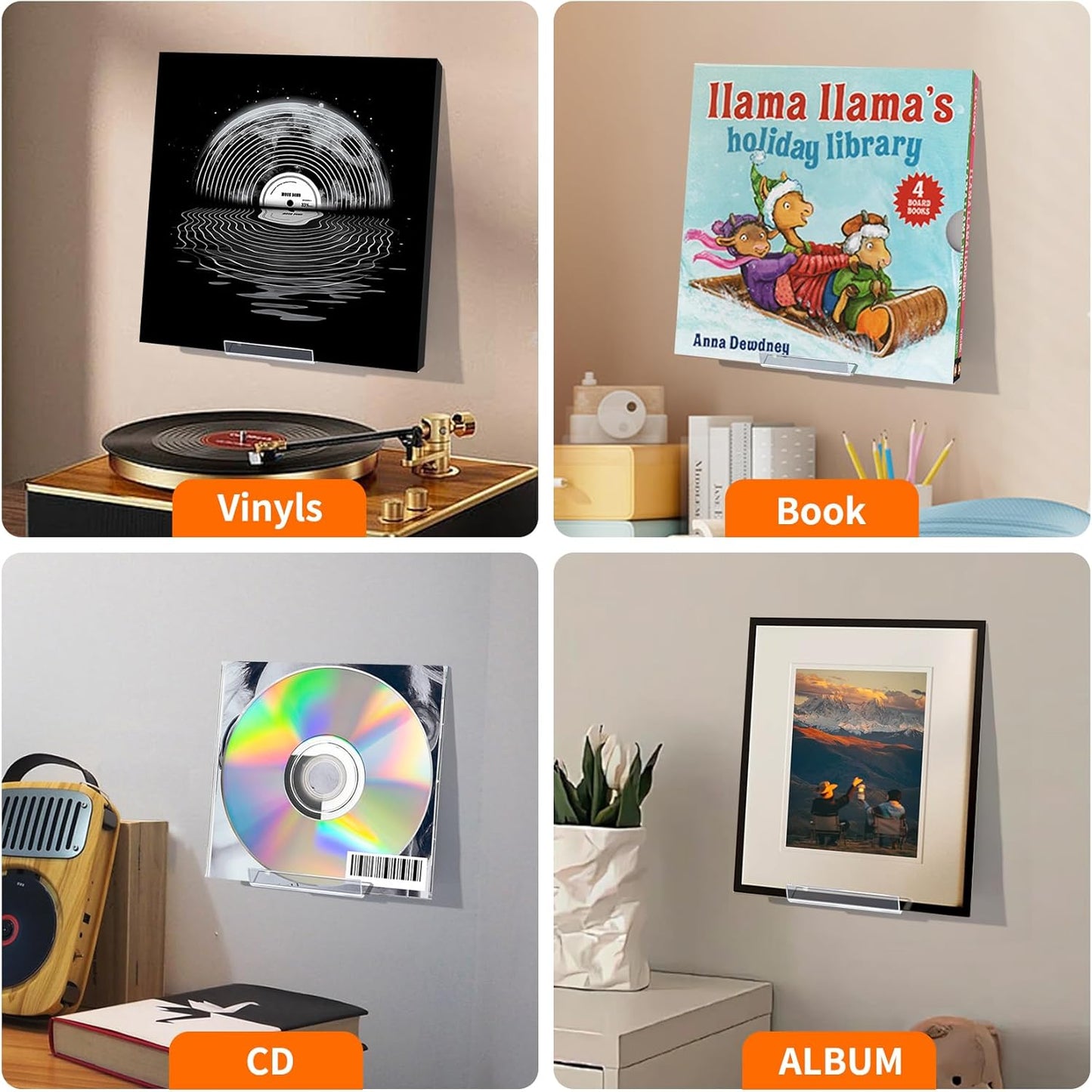 Skiennix Vinyl Record Display Shelf - 6 Pcs Clear Acrylic Floating Wall Mount | No-Screw Album Holder