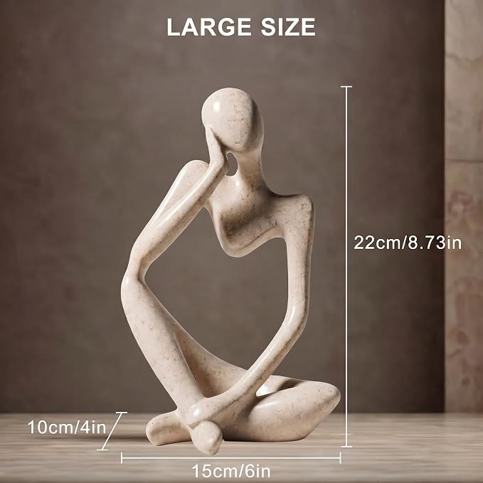 Large Sandstone Thinker Statue Decor, Modern Minimalist Abstract Sculpture, Thinker Sculpture Home Decor for Living Room, Office Desk, Bookshelf Decor, Contemporary Home Decor Accent