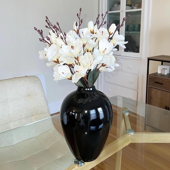 Willowy 10 Inch Glossy Porcelain Vase - Large Black Ceramic Vase, Black Vases for Centerpieces, for Home Decor, Tall Vase for Flowers, Modern Vases for Flowers