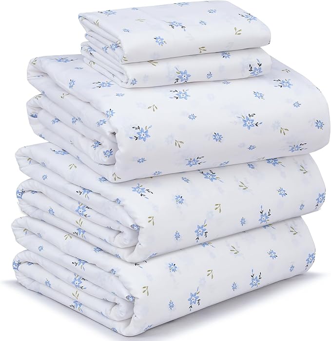 RUVANTI 100% Cotton Split King Sheets Sets for Adjustable Bed, 5 PCs, Soft & Breathable Percale Weave Bedding, Deep Pocket 16", Hotel Standard, Crisp Cool Feel & Durable, Floral Sheet, Phulkari