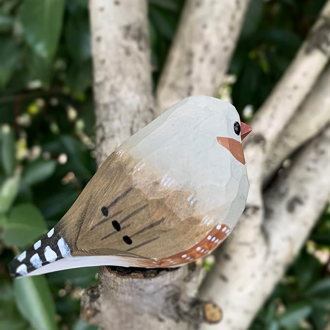 Bird Figurines Hand Carved Painted Wooden Statues for Home Decor, Gift for Bird Lovers,Housewarming, Birthday, Christmas, Anniversaries (NO.07-Grey Zebra Finch)