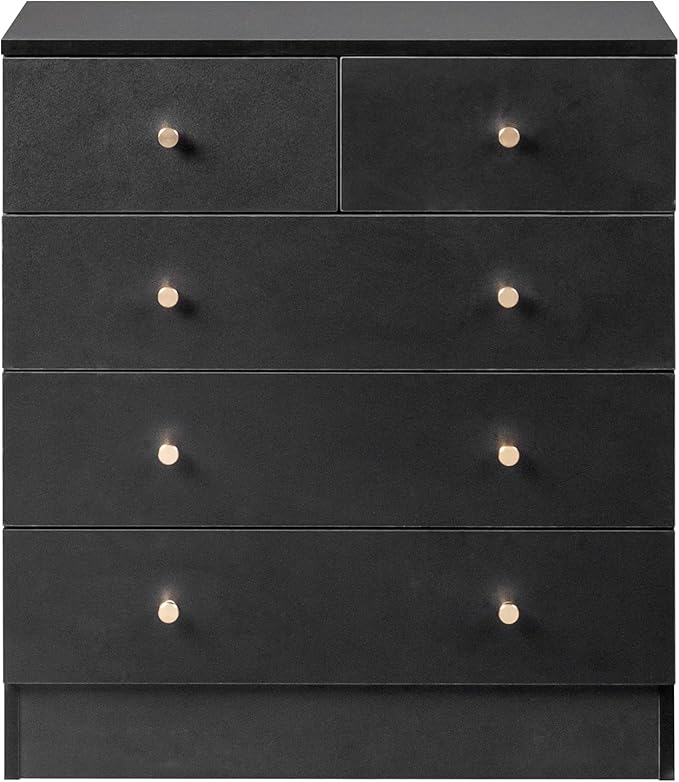 Karl home Black 5 Drawer Dresser for Bedroom, Modern Wood Dresser Chest of Drawers, Bedroom Dressers Clothes Organizer, Anti-Tipping Device, Rose Gold Metal Handle, Living Room, Entryway, Office