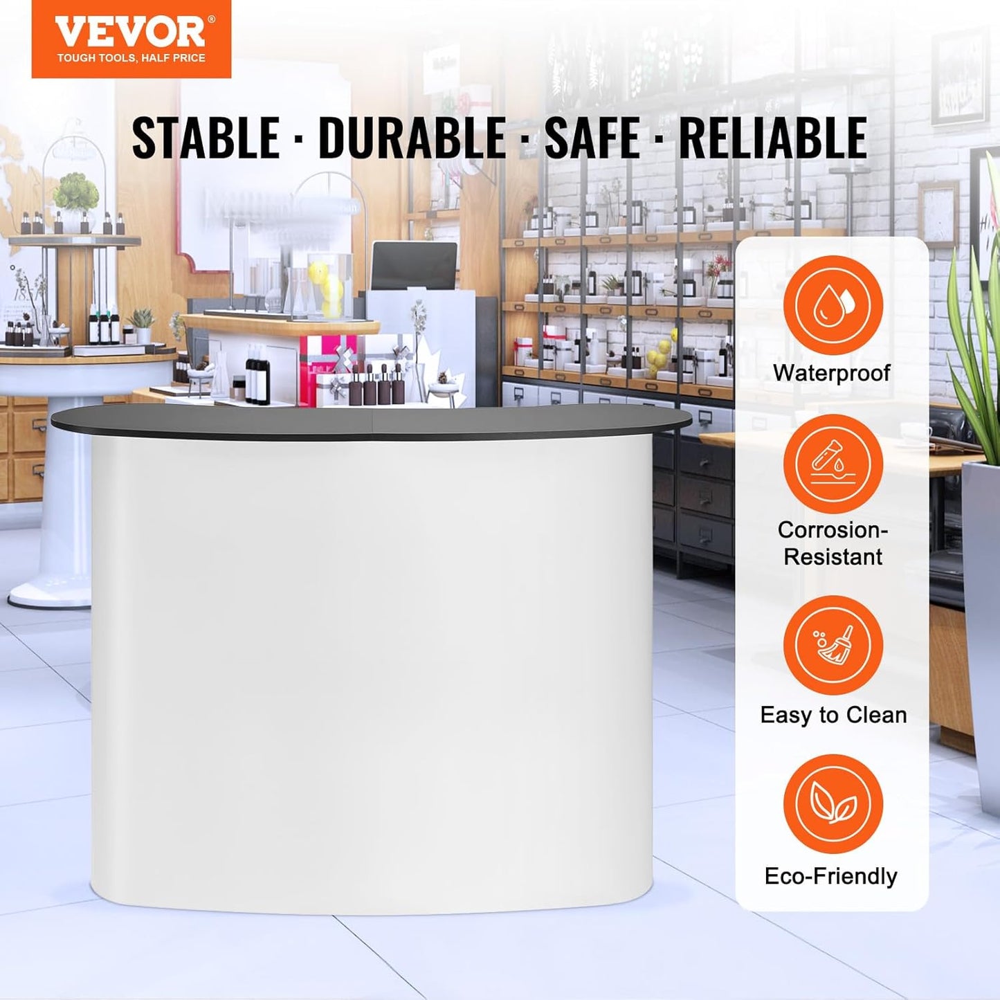 VEVOR Portable Tradeshow Podium Table - Foldable Exhibition Counter Stand | 51.18" x 18.31" x 37.4" with Storage Rack & Carrying Bag