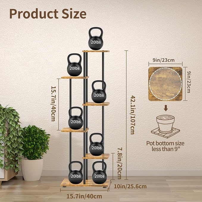 LASZOLA Black 5 Tiered Wood Plant Stand Indoor for Larger Heavy Duty Planter, Sturdy Multi Level Vertical Flowers Racks for Narrow Inside Floor, Decorate Shelving for Hold House Tree, Space Saving