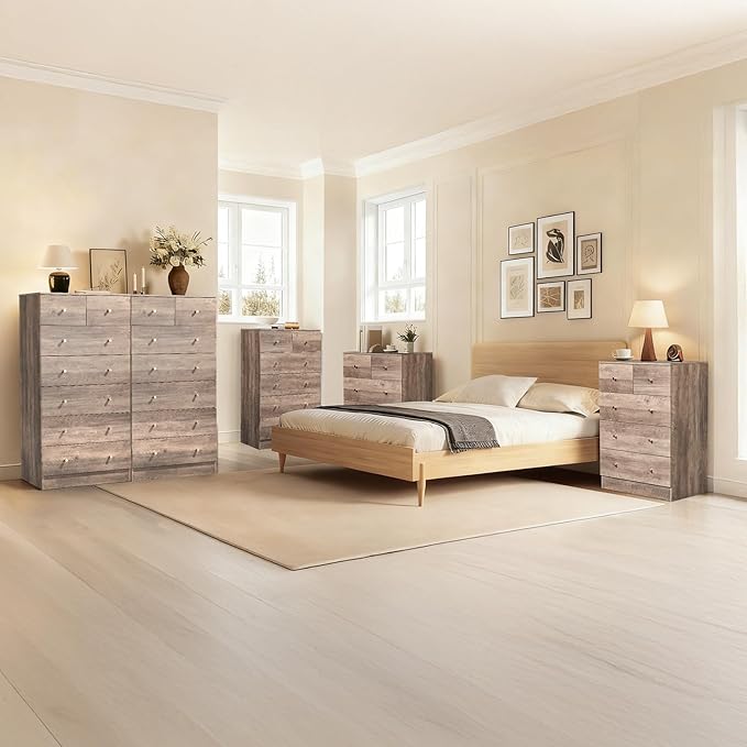 Karl home Grey 6 Drawer Dresser for Bedroom, Modern Wood Dresser Chest of Drawers, Bedroom Modern Nightstand, Anti-Tipping Device, Rose Gold Metal Handle, Living Room, Hallway, Office
