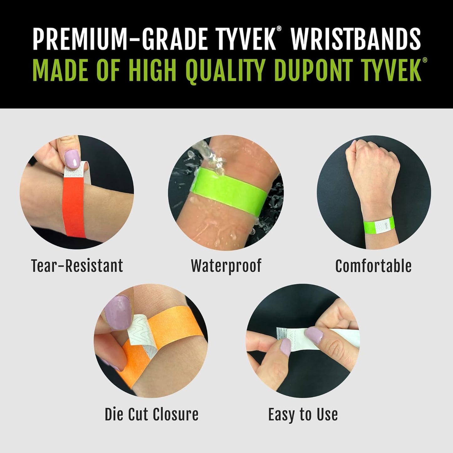 WristCo Black Tyvek Wristbands - Comfortable, Tear-Resistant Paper Bracelets for Events | 600 Count