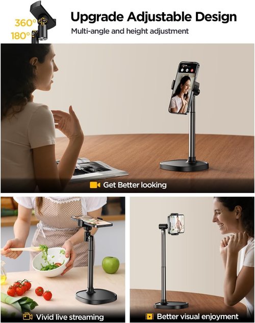 DIMONCOAT Adjustable Phone Stand - Aluminum Alloy Desk Holder for iPhone 17/16/15 Pro Max | Retractable Design