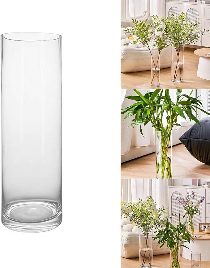 Clear Acrylic Decorative Vase for Flower Arrangements, Break-Resistant Tall Cylinder Vase for Wedding Centerpieces, Unbreakable Modern Plastic Vase for Home Decor