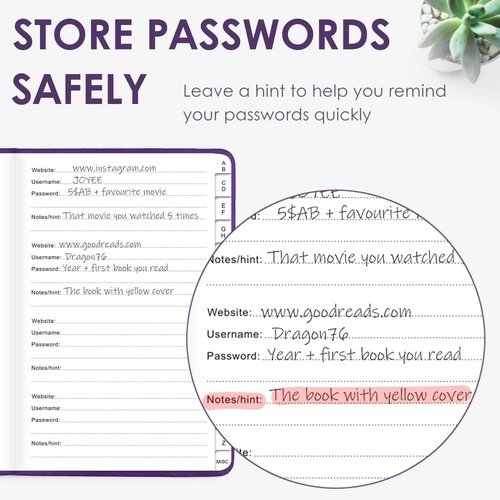 Elegant Password Book - Hardcover Organizer with Alphabetical Tabs & Notes Section | 5.2" x 7.6" (Purple)