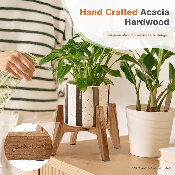 RAINBLELAND Wood Plant Stand Indoor (Set of 2) – 7 Inch Acacia Wood Plant Holder Stand for Pots, Small Mid Century Modern Planter Stand, 6 Inch Height Elevated Wooden Plant Stand (Stand Only)