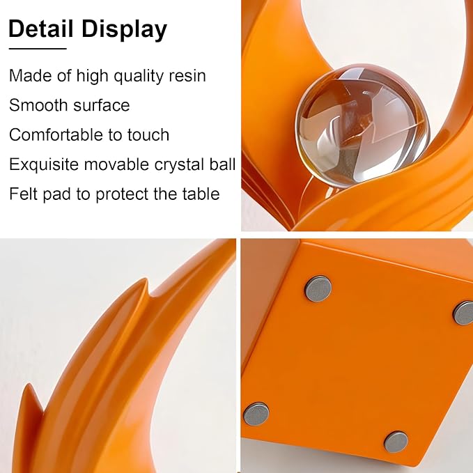 Modern Art Statue Decor, Abstract Swirl-Shaped Sculpture with Glass Ball Resin Art Figurines Centerpiece Sculptures for Home Decor Living Room Stand Coffee Table Office Bookshelf Decoration (orange)