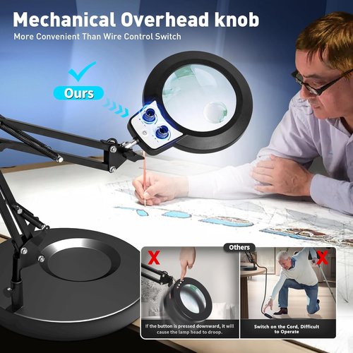 KIRKAS 12X Magnifying Glass with Light - Stepless Brightness LED Desk Lamp with Clamp & Stand
