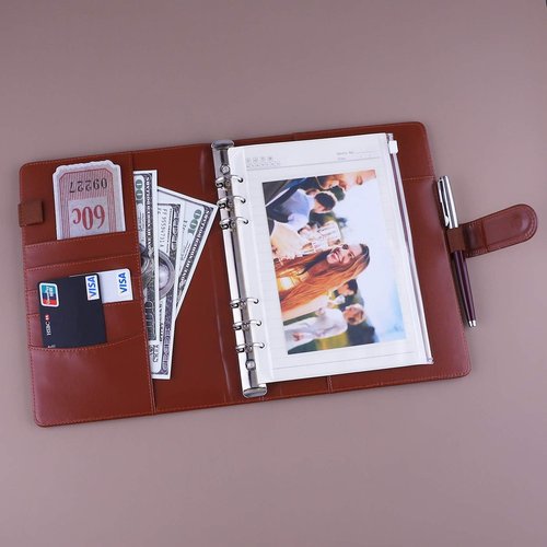 Antner A5 Binder - Refillable Notebook Planner Cover in Brown | PU Leather Personal Organizer with Magnetic Buckle