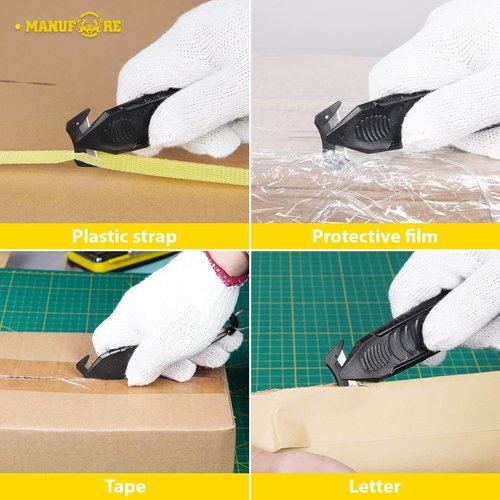 MANUFORE Safety Knife Set - 5 Pack Box Openers with Retractable Key Chains for Easy Cutting
