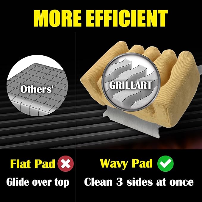 GRILLART Grill Brush Bristle Free, Replaceable BBQ Cleaning Pad (No Handle), Safe Replacement Cleaning Pad/Head for Cast Iron/Stainless Steel Grates - Deep-Reach (Black)