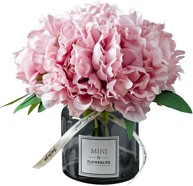 XIAYAN Artificial Flower and Glass Bottle Set, Isn Style, Suitable for Living Room, Dining Table, Office, Wedding, Hotel Banquet and Family Decoration. (Pink Purple)